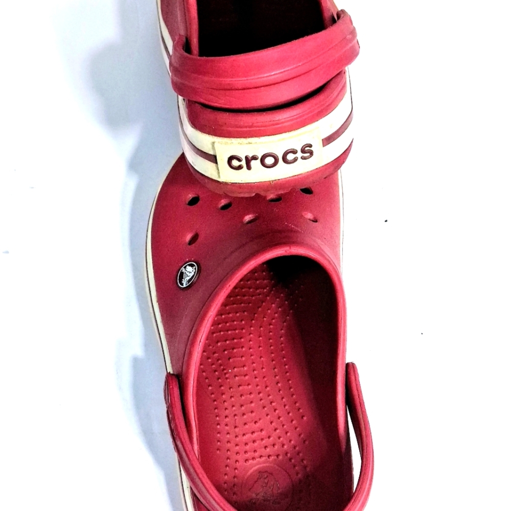 Unisex Men's 5 Women's 7 Burgundy Barbiecore Croc's Clogs with White Accents - Picture 4 of 9